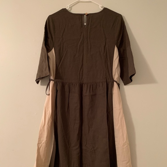 Roolee Green Cream Linen Midi Maxi Dress Tie Womens - Picture 5 of 5